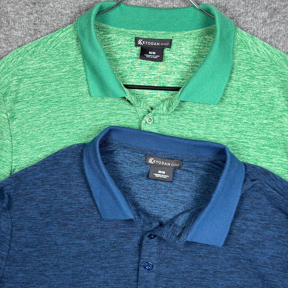Kyodan Golf Polo Shirts Lot of 2 Bundle Mens Medium Green Blue Jersey Stretch